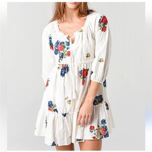 Tory Burch Floral White Dress with Red and Blue Accents